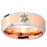 10mm Fireman Beveled Edge Rose Gold Tungsten Carbide Mens Bands Ring