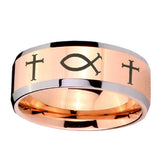 10mm-Fish-&-Cross-Beveled-Edges-Rose-Gold-Tungsten-Carbide-Men's-Ring