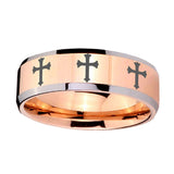 10mm-Multiple-Christian-Cross-Beveled-Rose-Gold-Tungsten-Mens-Ring-Personalized