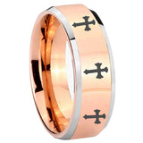 8mm Multiple Christian Cross Beveled Rose Gold Tungsten Men's Engagement Ring