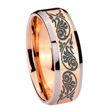 10mm-Etched-Tribal-Pattern-Beveled-Edges-Rose-Gold-Tungsten-Men's-Bands-Ring