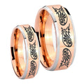 Etched Tribal Pattern Beveled Rose Gold Tungsten Couple Rings
