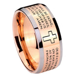 10mm-Bible-Lord's-Prayer-Cross-Beveled-Edges-Rose-Gold-Tungsten-Wedding-Bands-Ring