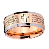 10mm-Bible-Lord's-Prayer-Cross-Beveled-Edges-Rose-Gold-Tungsten-Wedding-Bands-Ring
