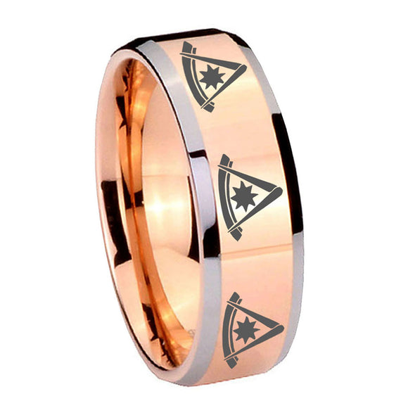 8mm-Multiple-Pester-Master-Masonic-Beveled-Rose-Gold-Tungsten-Men's-Band-Ring