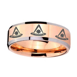 8mm-Multiple-Pester-Master-Masonic-Beveled-Rose-Gold-Tungsten-Men's-Band-Ring