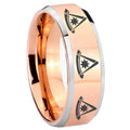 8MM Multiple Pester Master Beveled Rose Gold Tungsten Band For Men