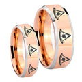 Multiple Pester Master Masonic Beveled Rose Gold Tungsten His Hers Ring Set