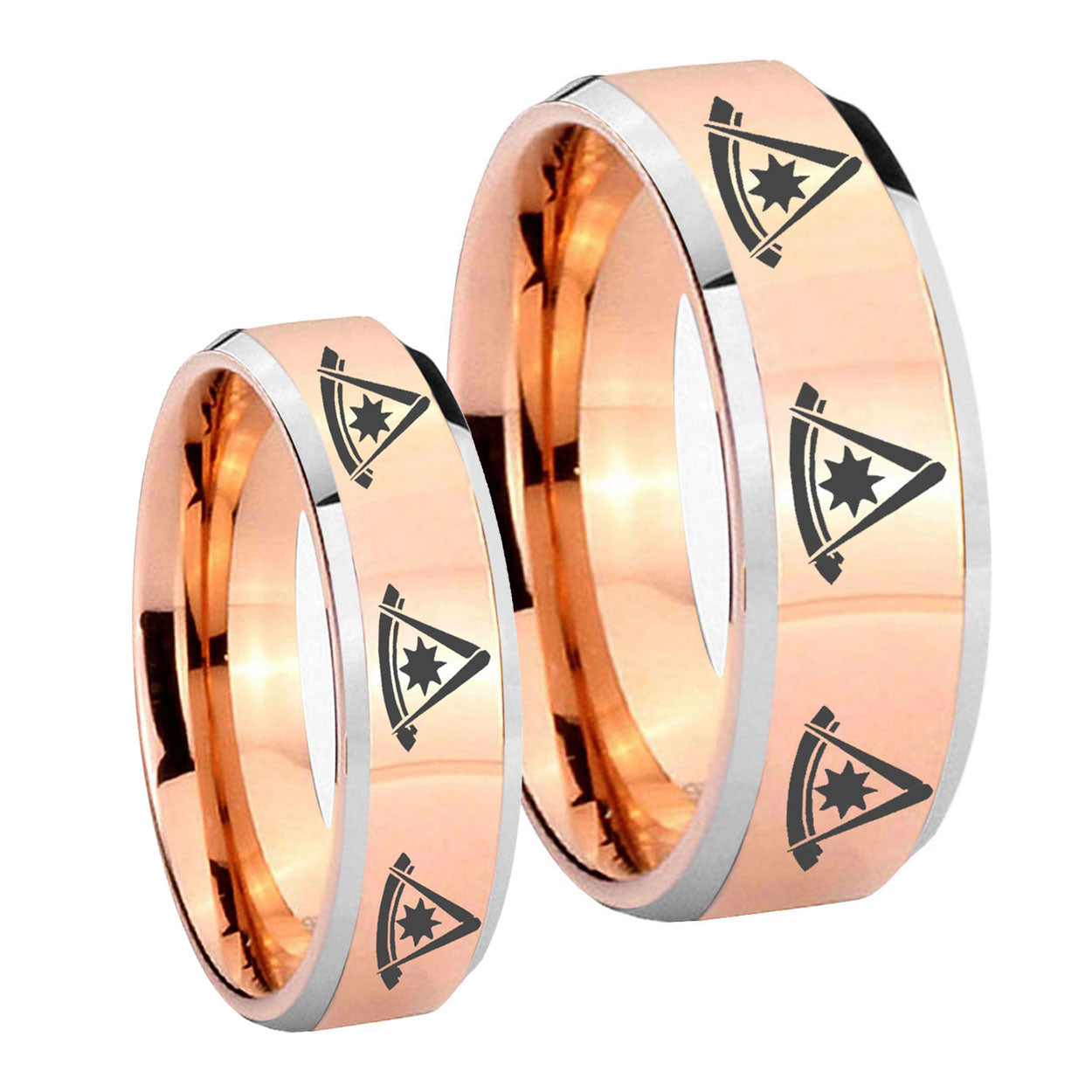 Multiple Pester Master Masonic Beveled Rose Gold Tungsten His Hers Ring Set