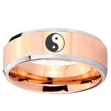 5, 8mm Yin Yang Beveled Edge Rose Gold Tungsten Carbide Mens Bands Ring