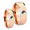 Yin Yang Beveled Edges Rose Gold Tungsten Bridal Set Rings