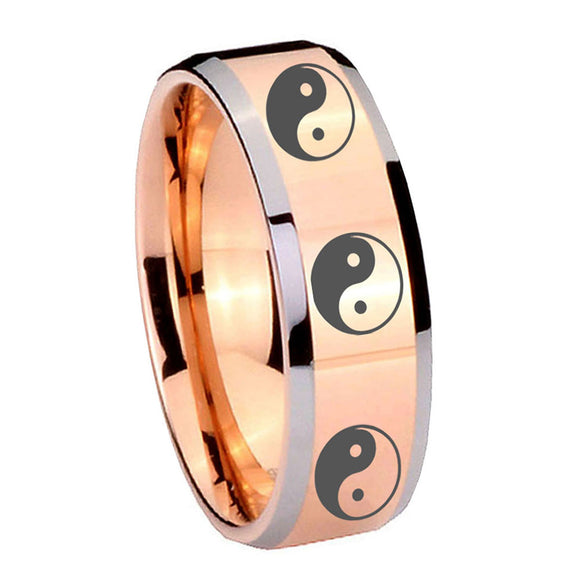 8mm-Multiple-Yin-Yang-Beveled-Edges-Rose-Gold-Tungsten-Carbide-Men's-Bands-Ring
