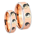 Multiple Yin Yang Beveled Rose Gold Tungsten Mens Set Rings