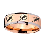 5, 8mm Multiple Flash Beveled Edge Rose Gold Wedding Rings For Guys