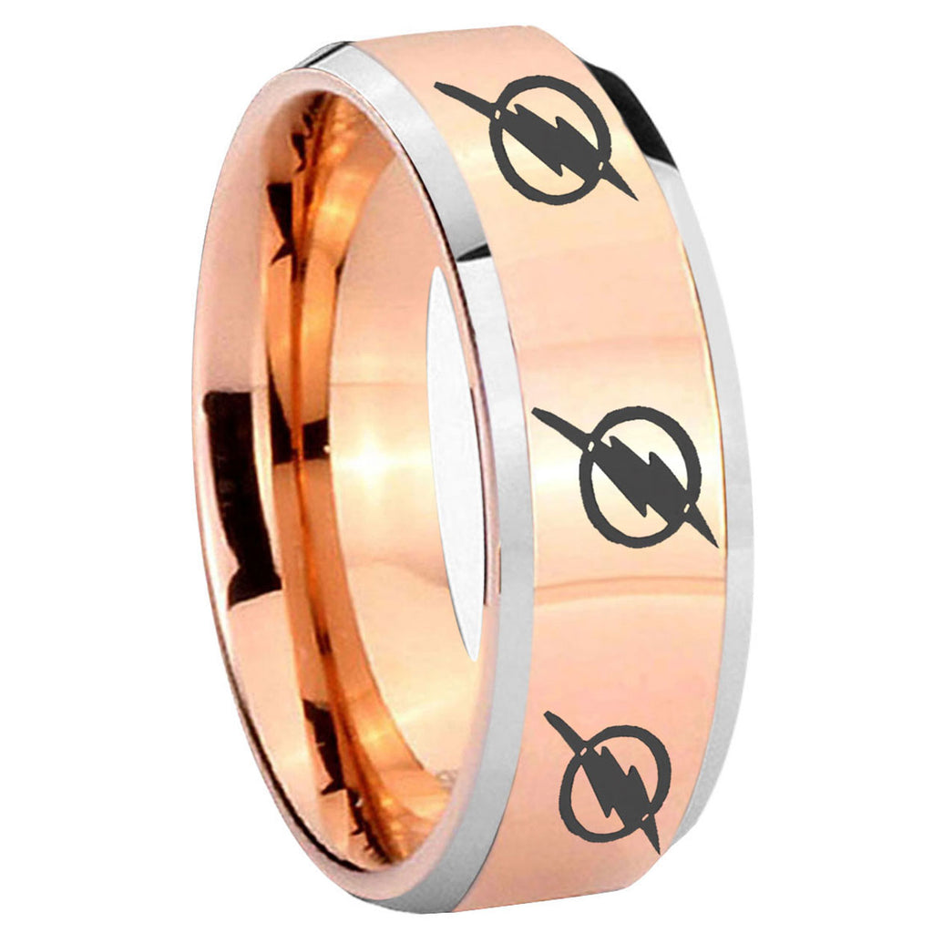 8MM Multiple Flash Beveled Rose Gold Tungsten Custom Ring