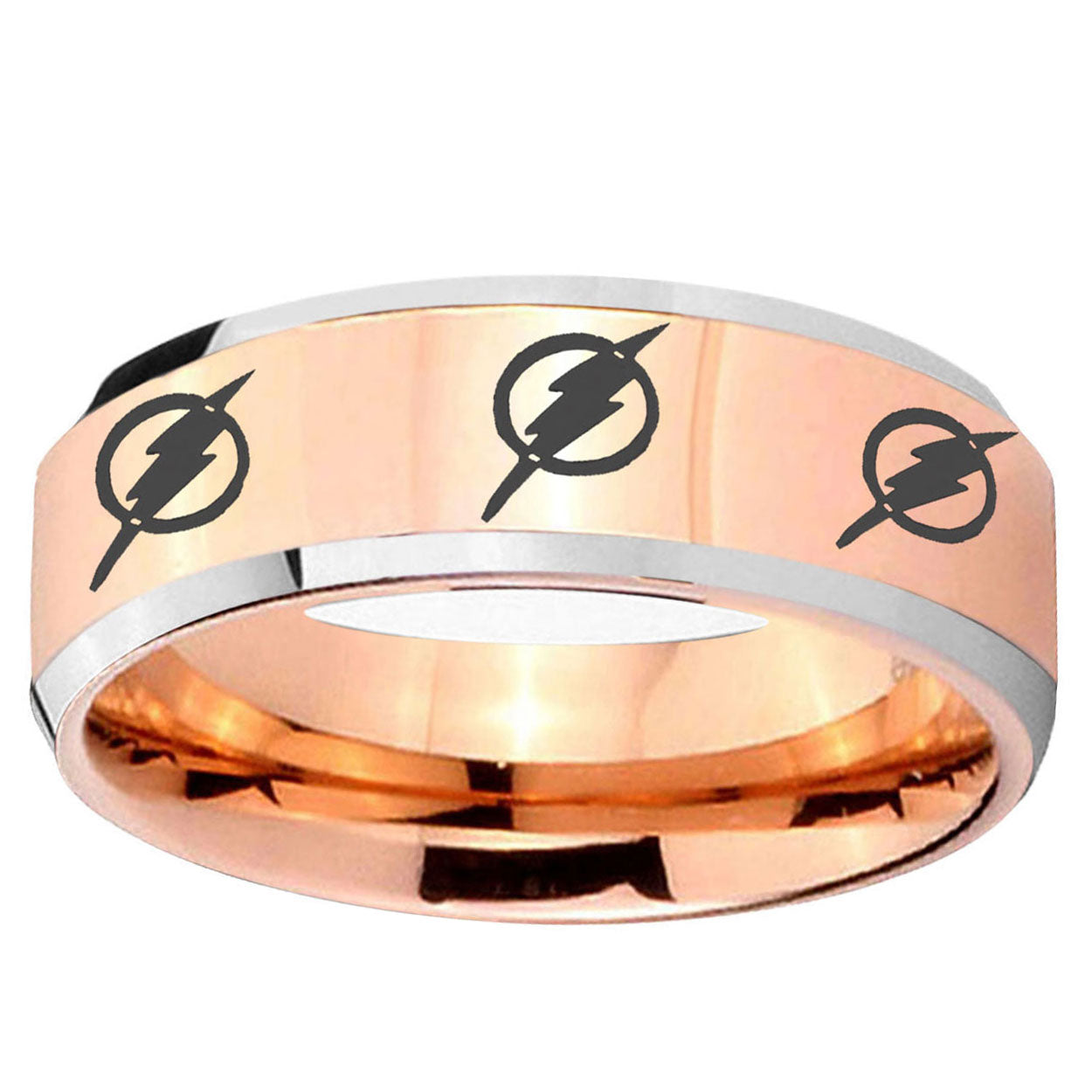 5MM Multiple Flash Beveled Rose Gold Tungsten Custom Ring