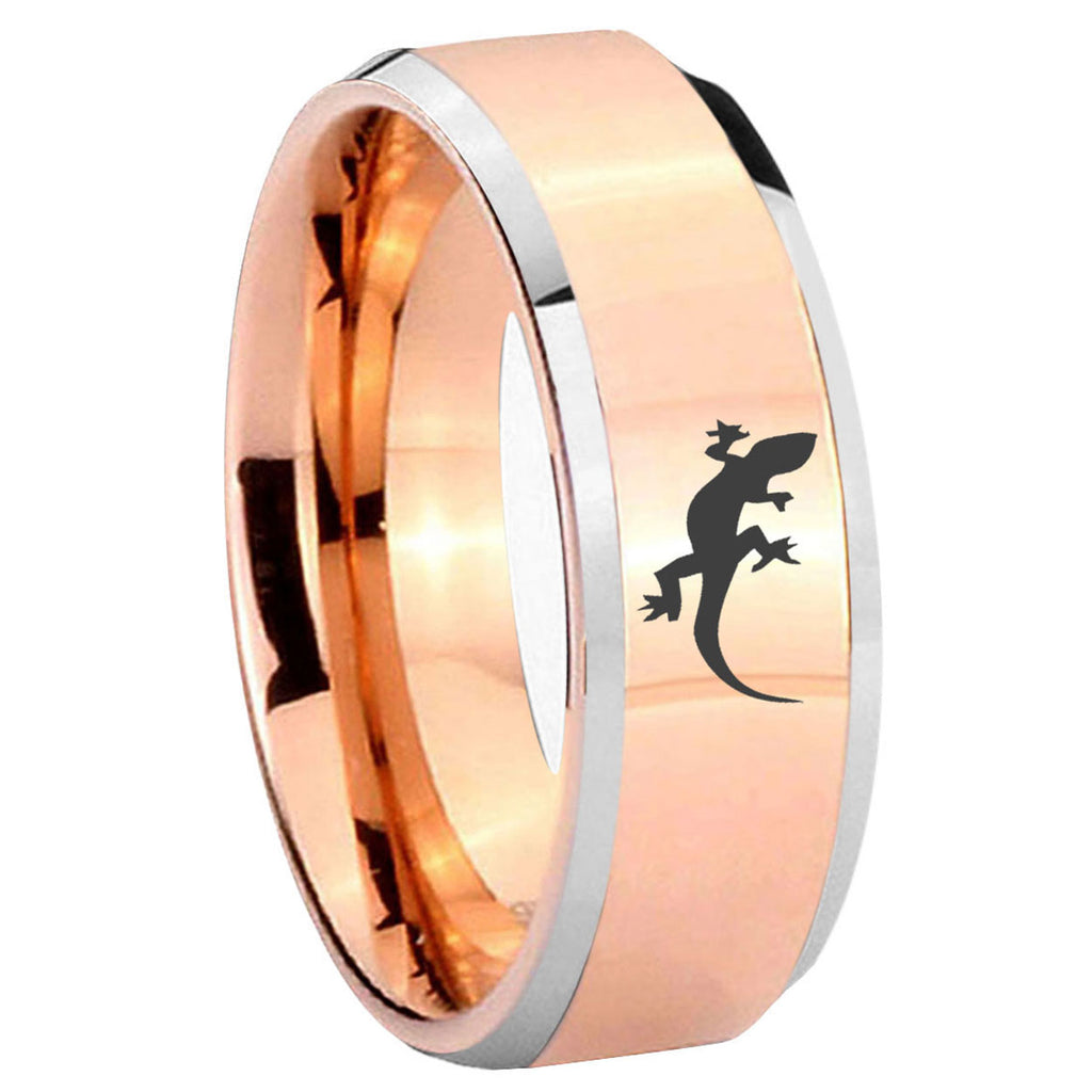 10mm Lizard Beveled Edges Rose Gold Tungsten Carbide Mens Ring