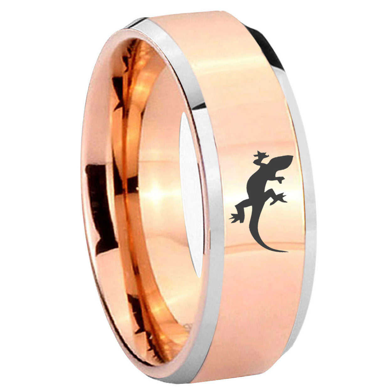 8MM Lizard Beveled Rose Gold Tungsten Band For Men