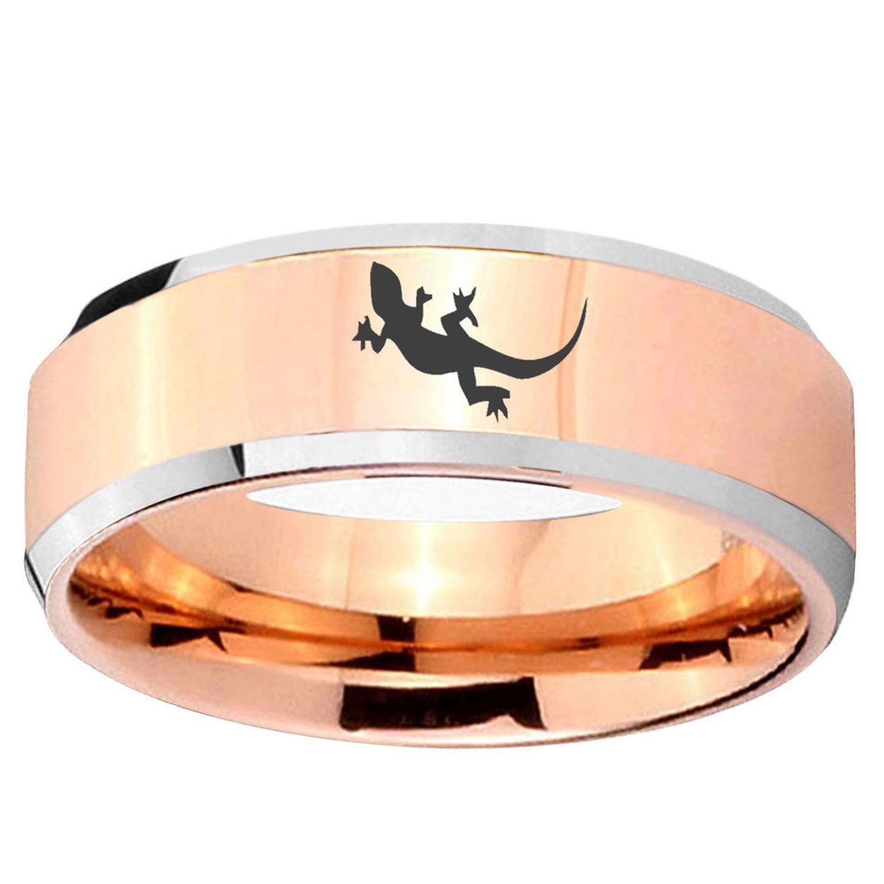 5MM Lizard Beveled Rose Gold Tungsten Band For Men