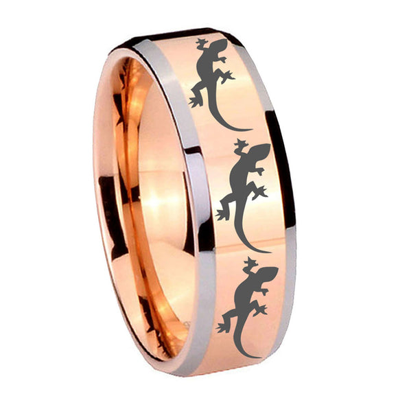 8mm-Multiple-Lizard-Beveled-Edges-Rose-Gold-Tungsten-Men's-Engagement-Band