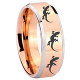8mm Multiple Lizard Beveled Edges Rose Gold Tungsten Men's Engagement Band