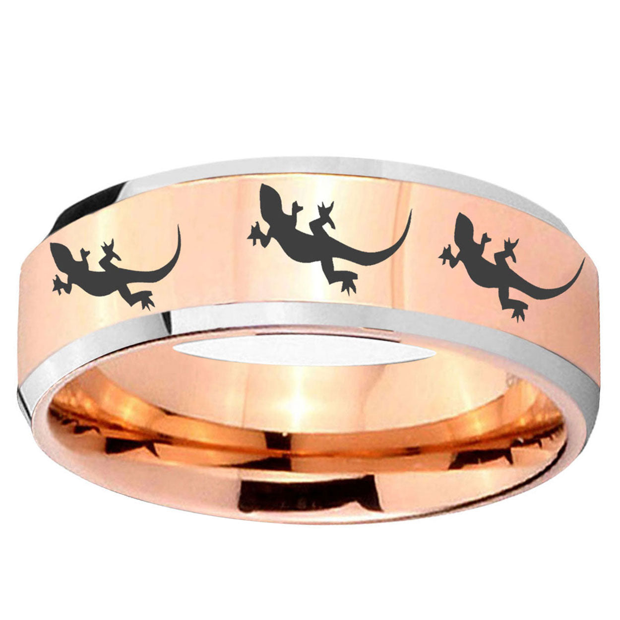 5MM Multiple Lizard Bevel Beveled Rose Gold Tungsten Mens Ring