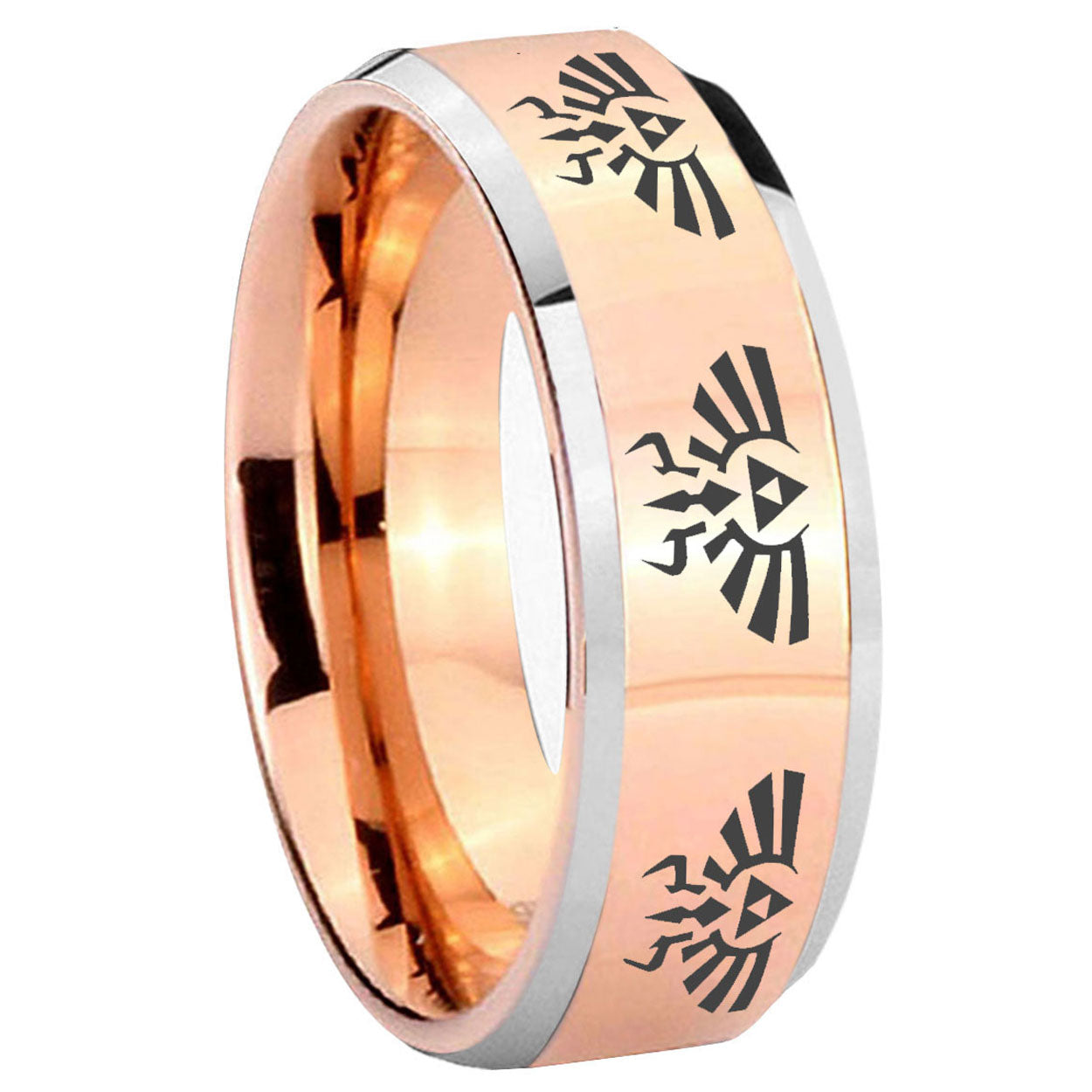8MM Multiple Zelda Skyward Beveled Rose Gold Tungsten Ring For Men