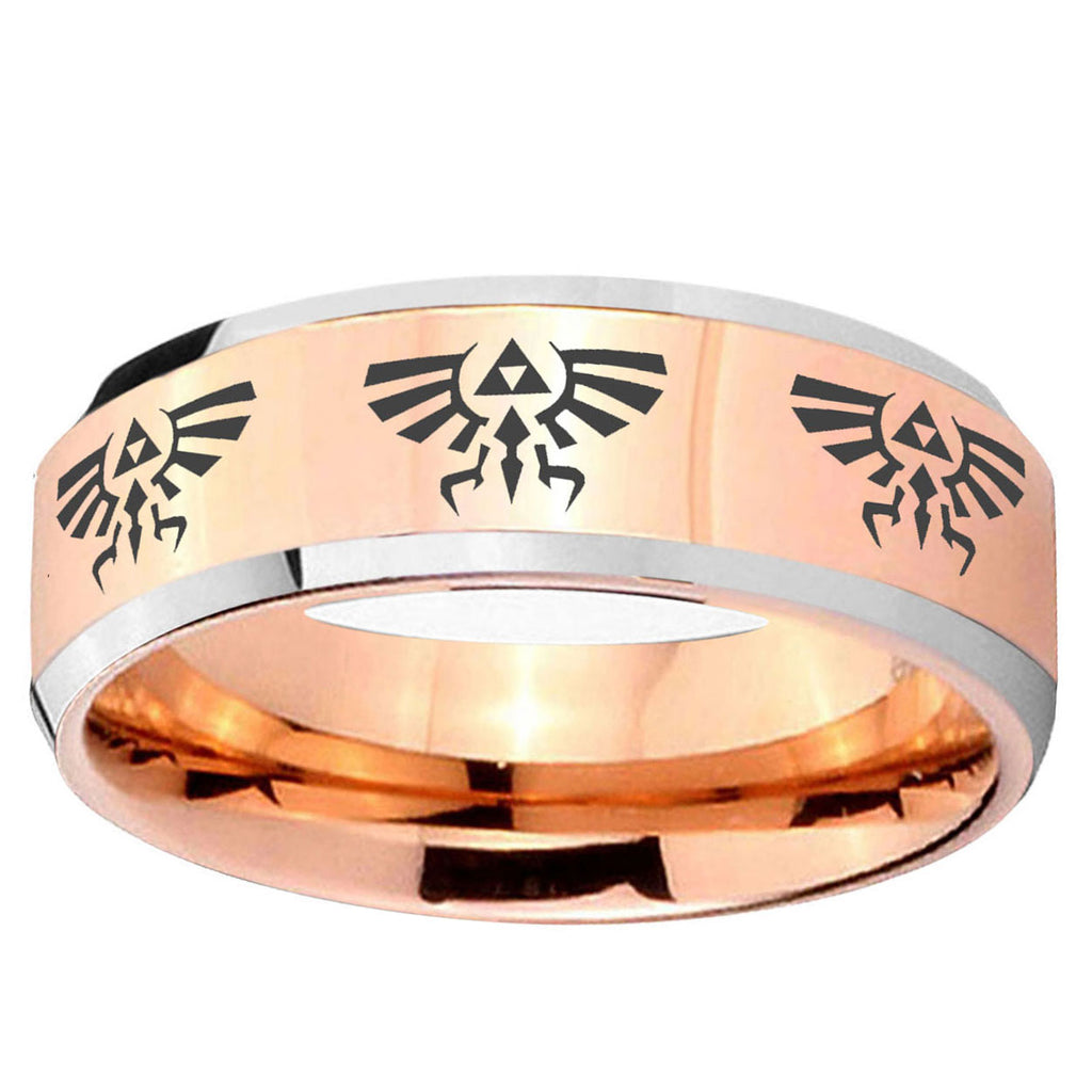 10mm Multiple Zelda Skyward Sword Beveled Rose Gold Tungsten Ring