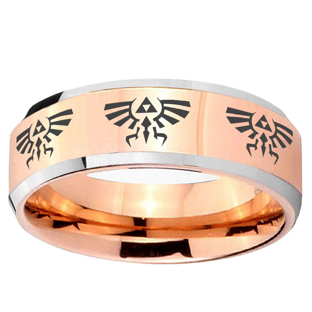 5MM Multiple Zelda Skyward Beveled Rose Gold Tungsten Ring For Men