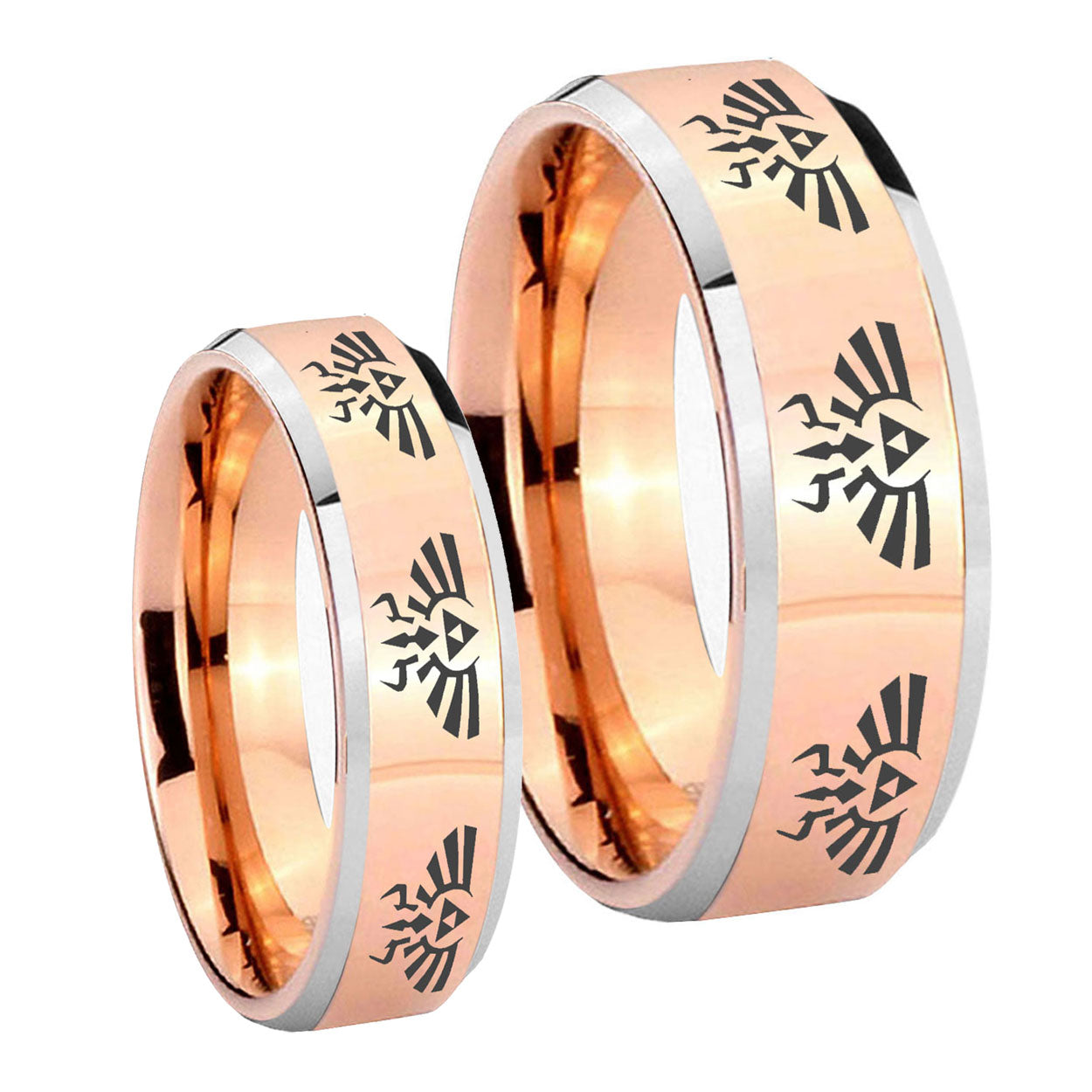 Multiple Zelda Skyward Sword Beveled Rose Gold Tungsten Mens Ring Set
