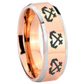10mm Multiple Anchor Beveled Edges Rose Gold Tungsten Mens Ring Personalized