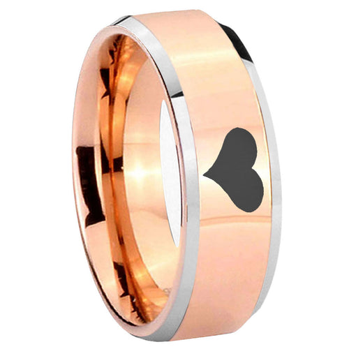 10mm Heart Beveled Edges Rose Gold Tungsten Carbide Wedding Band Mens