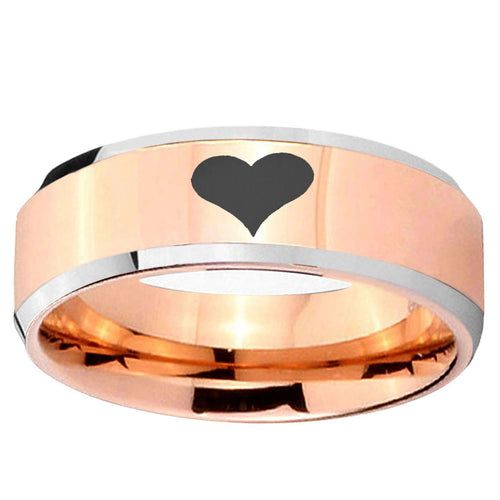 10mm Heart Beveled Edge Rose Gold Tungsten Ring