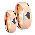 Heart Beveled Edges Rose Gold Tungsten Bridal Ring Set
