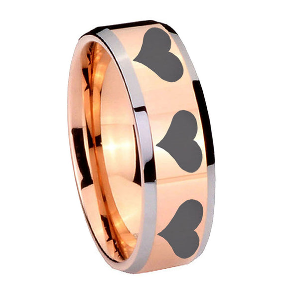 10mm-Multiple-Heart-Beveled-Edges-Rose-Gold-Tungsten-Carbide-Wedding-Band-Ring