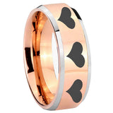 8mm Multiple Heart Beveled Edges Rose Gold Tungsten Carbide Mens Wedding Ring