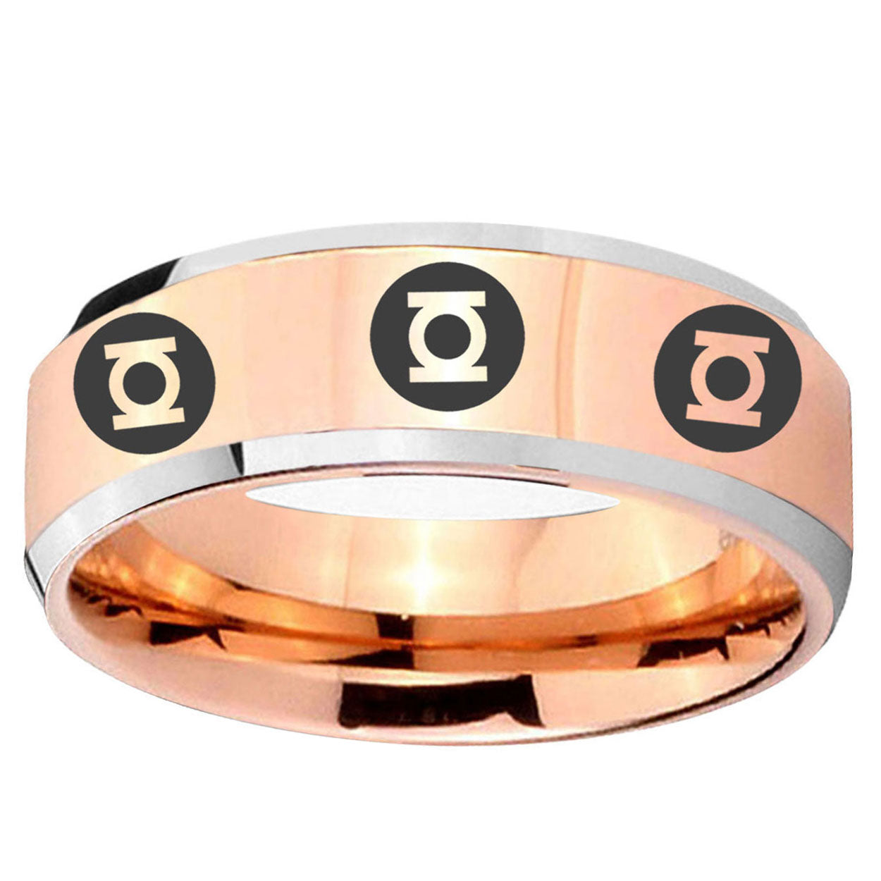 5MM Multiple Green Lantern Beveled Rose Gold Tungsten Ring For Man