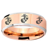 10mm Multiple Marine Beveled Edge Rose Gold Tungsten Ring