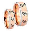 Multiple Marine Beveled Edges Rose Gold Tungsten His and Hers