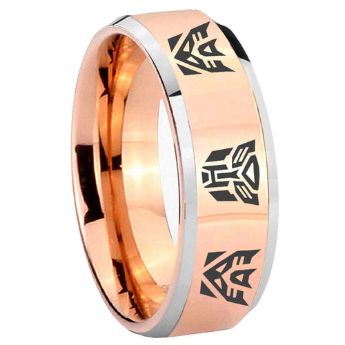 10mm Transformers Autobot Decepticon Beveled Edges Rose Gold Tungsten Men's Bands Ring