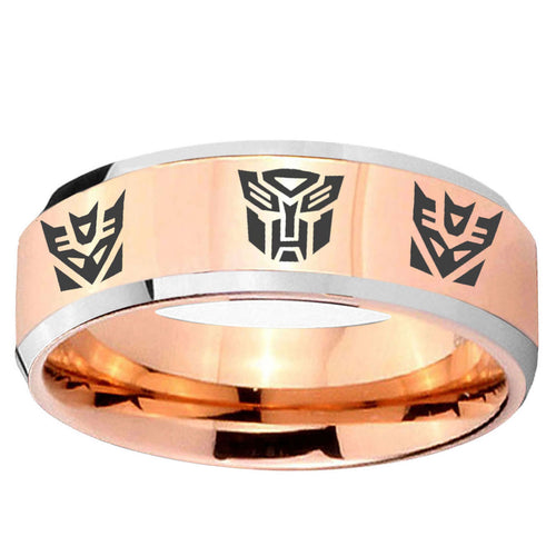 10mm Transformers Autobot Decepticon Beveled Edge Rose Gold Tungsten Ring