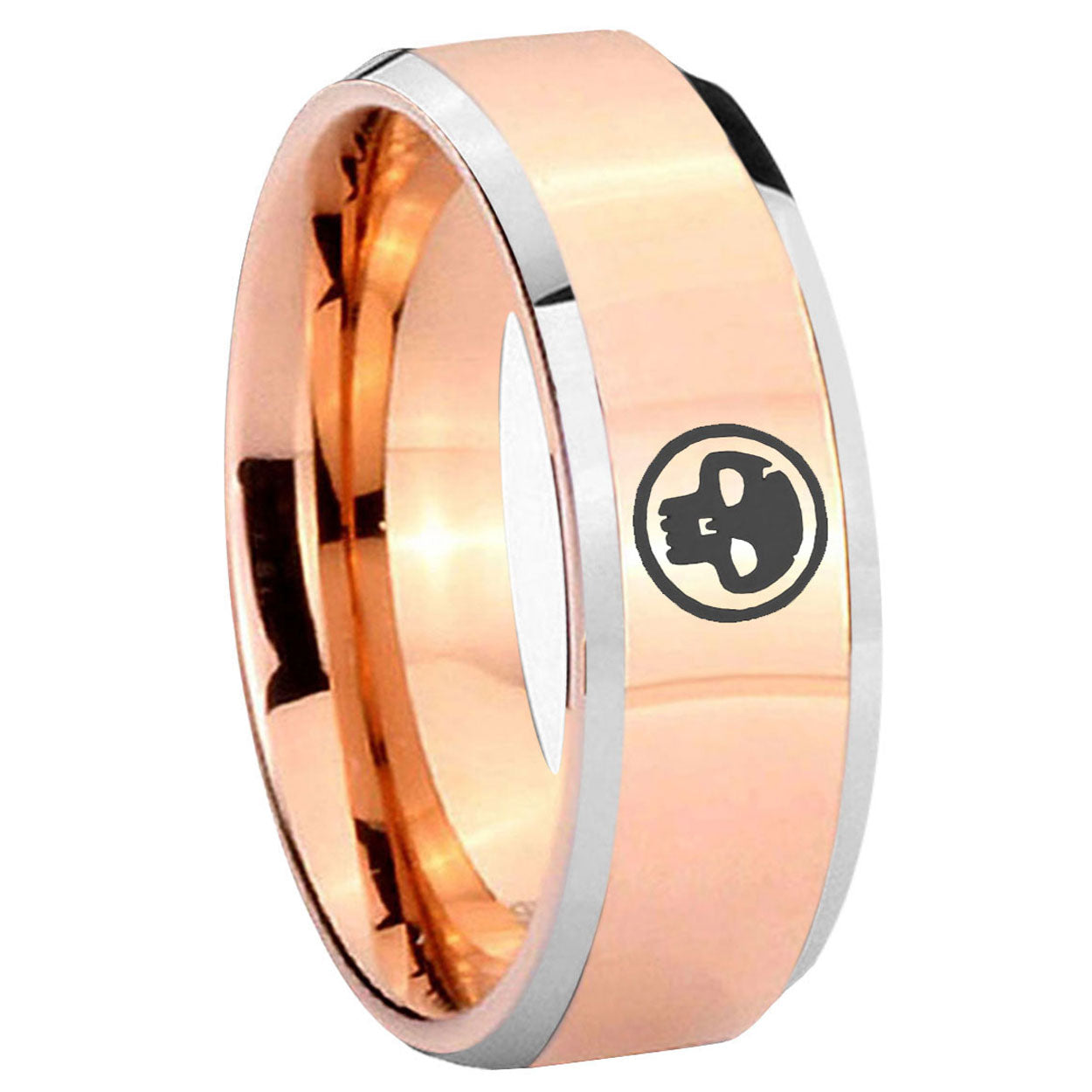 10mm Skull Beveled Edges Rose Gold Tungsten Carbide Men's Wedding Band