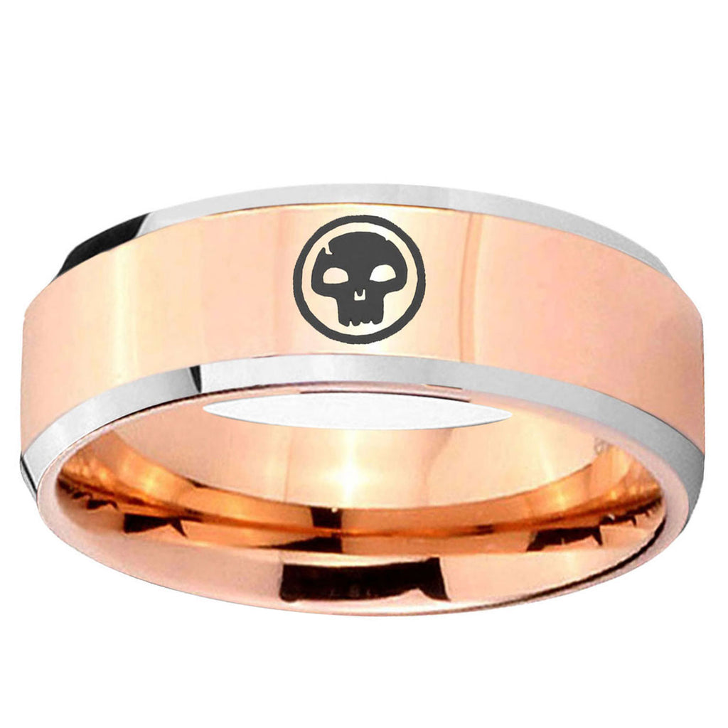 5MM Skull Beveled Rose Gold Tungsten Man Wedding Band