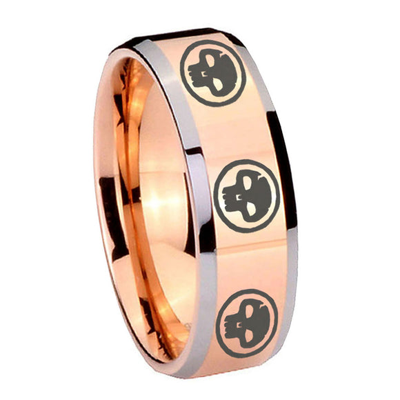 8mm-Multiple-Skull-Beveled-Edges-Rose-Gold-Tungsten-Carbide-Mens-Ring