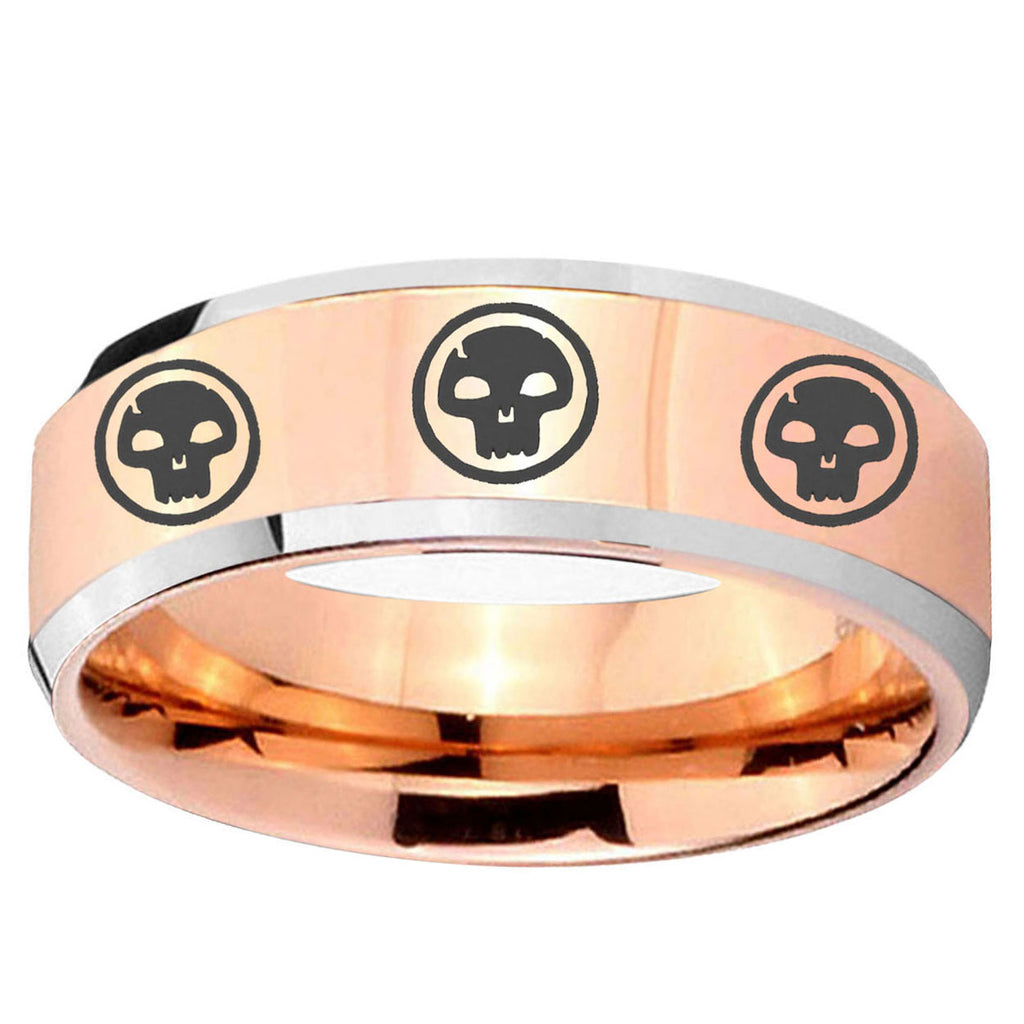 5MM Multiple Skull Beveled Rose Gold Tungsten Ring Men