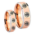 Multiple Skull Beveled Edges Rose Gold Tungsten Couples Ring Set