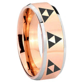 8mm Multiple Zelda Triforce Beveled Rose Gold Tungsten Mens Ring Personalized