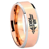 8mm Rose Gold Air Force Bevel Edges 2 Tone Tungsten laser Engraved Ring