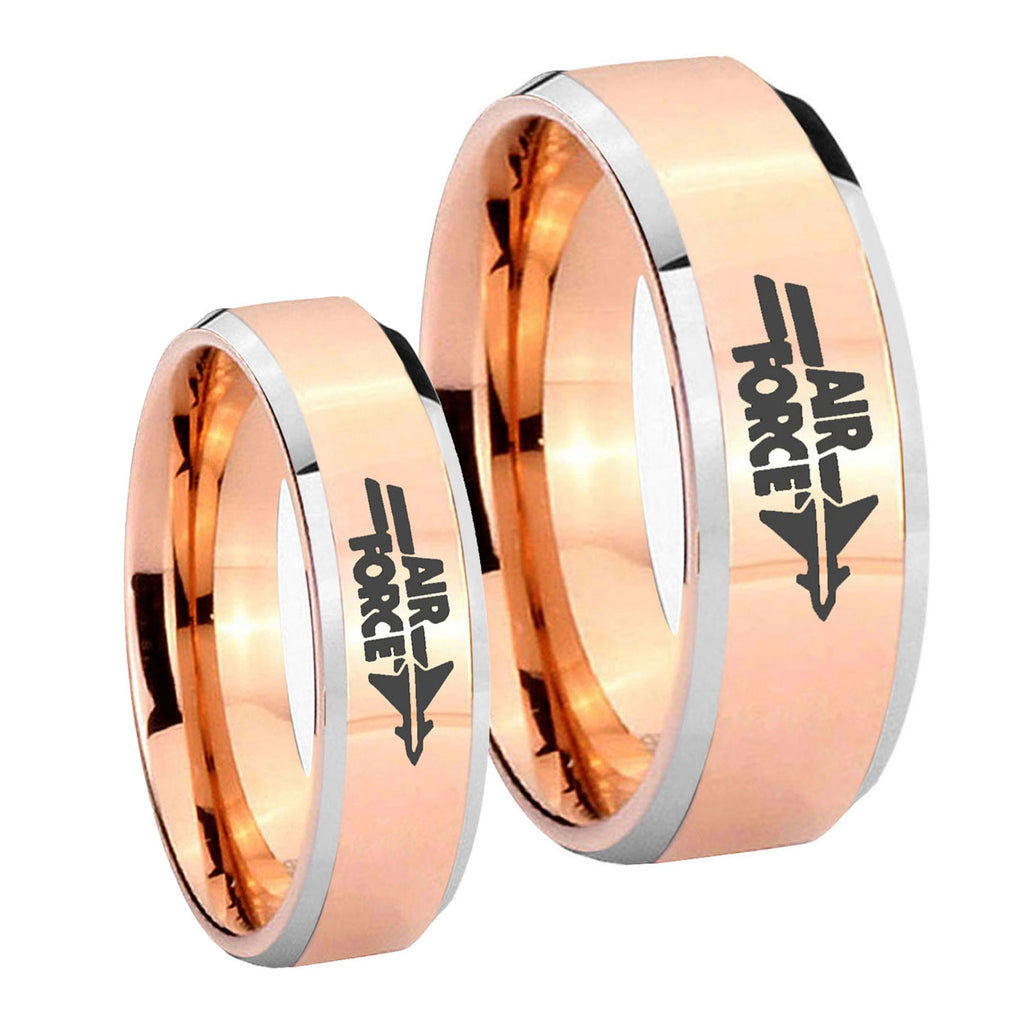Rose Gold Beveled Air Force 2 Tone Tungsten His And Hers Ring
