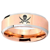 5, 8mm Skull Pirate Beveled Edge Rose Gold Tungsten Ring